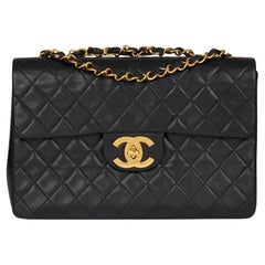 CHANEL Black Quilted  Lambskin Vintage Maxi Jumbo XL Classic Single Flap Bag