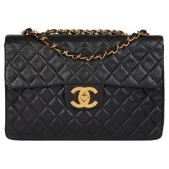 CHANEL Black Quilted Lambskin Vintage Maxi Jumbo XL Classic Single Flap Bag