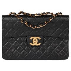 Chanel Schwarzes gestepptes Lammfell Vintage Maxi Jumbo XL Classic Single Flap Bag