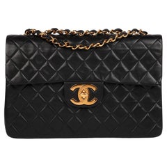 Chanel - Sac à main classique en cuir d'agneau matelassé Vintage Maxi Jumbo XL à simple rabat