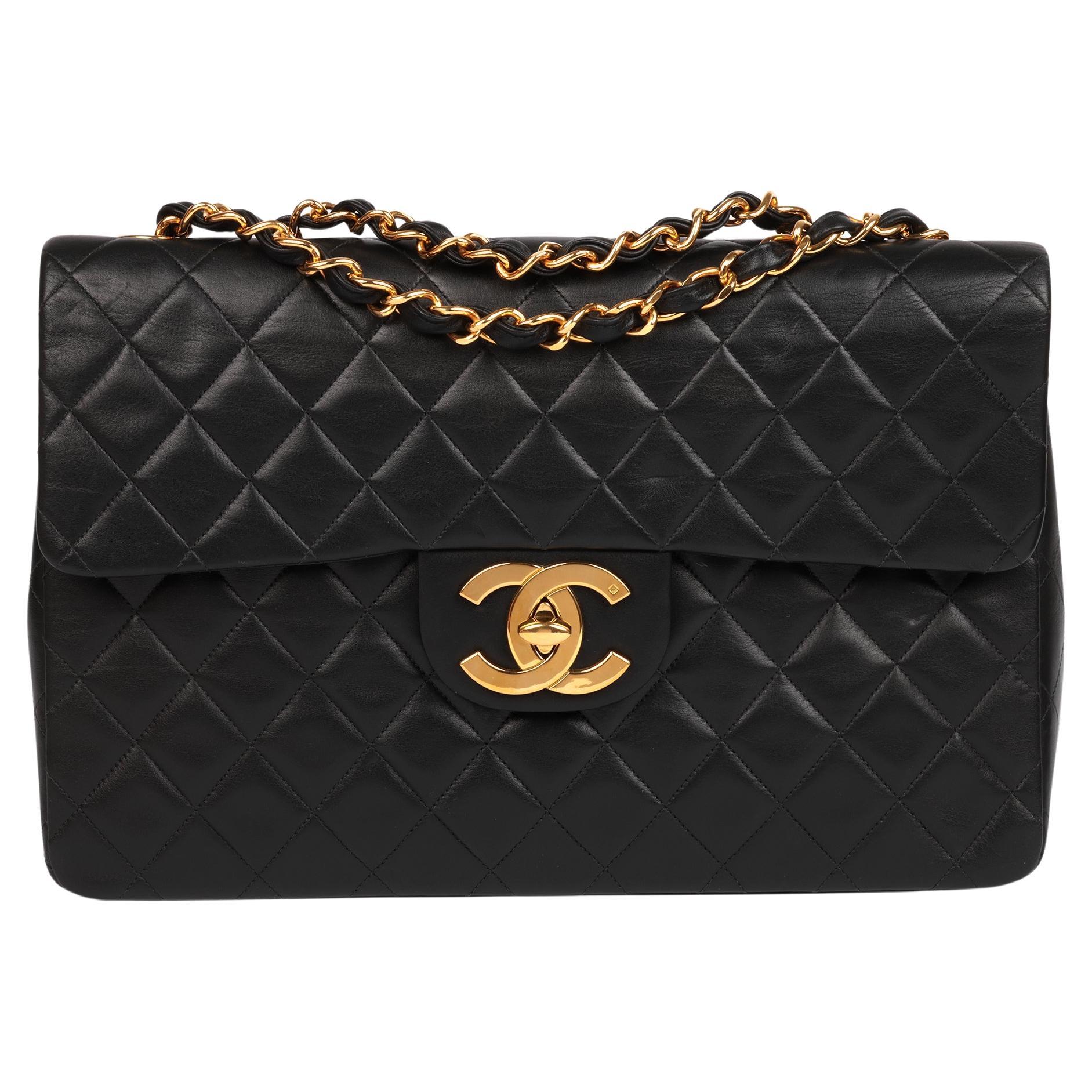 Chanel Black Quilted Lambskin Vintage Maxi Jumbo XL Classic Single Flap Bag For Sale
