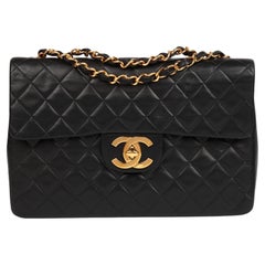 Chanel Black Quilted Lambskin Vintage Maxi Jumbo XL Classic Single Flap Bag