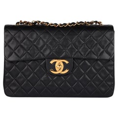 Chanel Black Quilted Lambskin Vintage Maxi Jumbo XL Classic Single Flap Bag