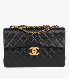 Chanel Negro Piel de cordero acolchada Vintage Maxi Jumbo XL Bolso con solapa