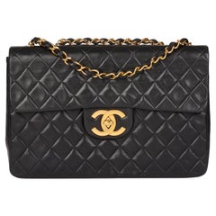 CHANEL Black Quilted Lambskin Vintage Maxi Jumo XL Classic Single Flap Bag