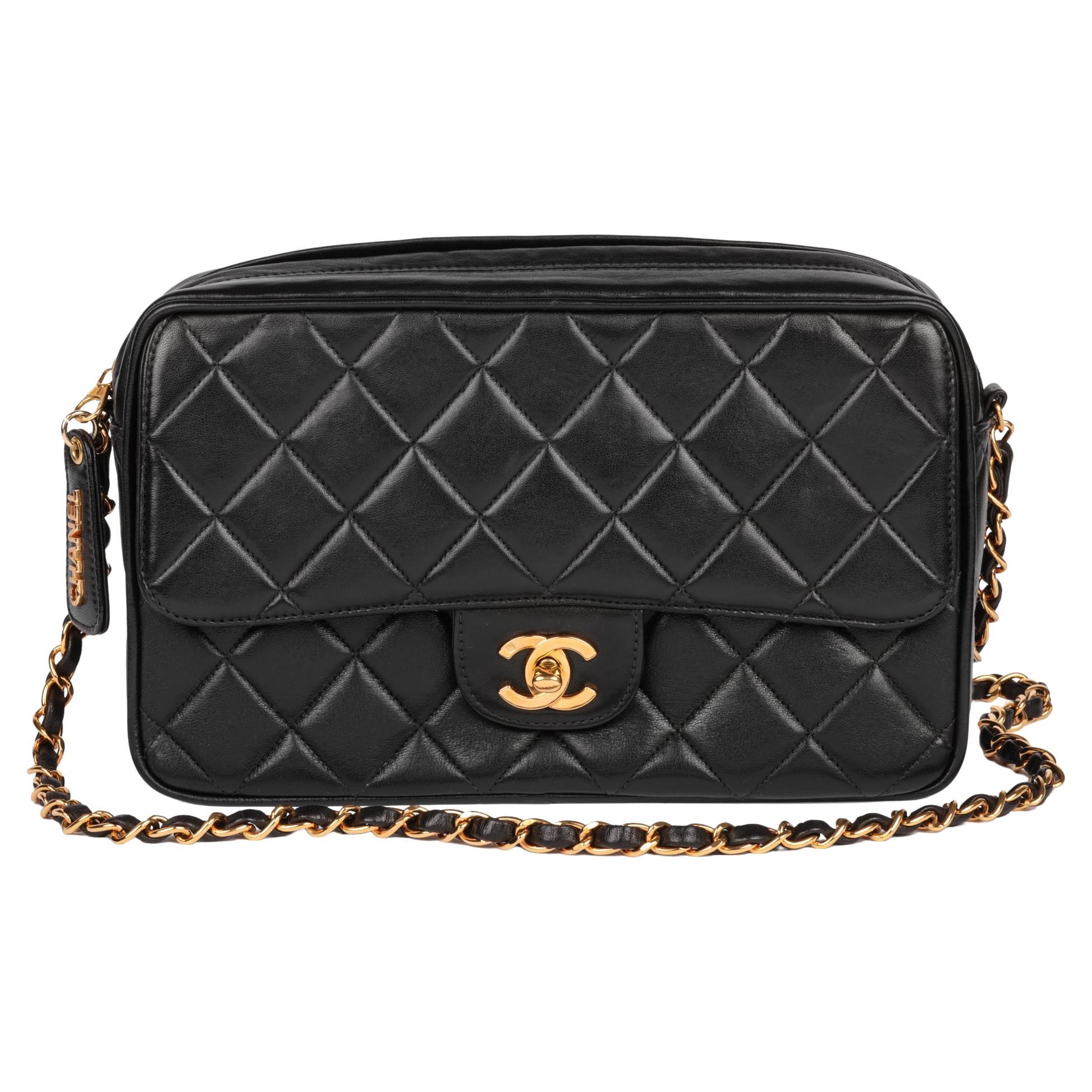 CHANEL Black Quilted Lambskin Vintage Medium Classic Camera Bag at
