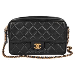 CHANEL Black Quilted Lambskin Vintage Medium Classic Camera Bag 