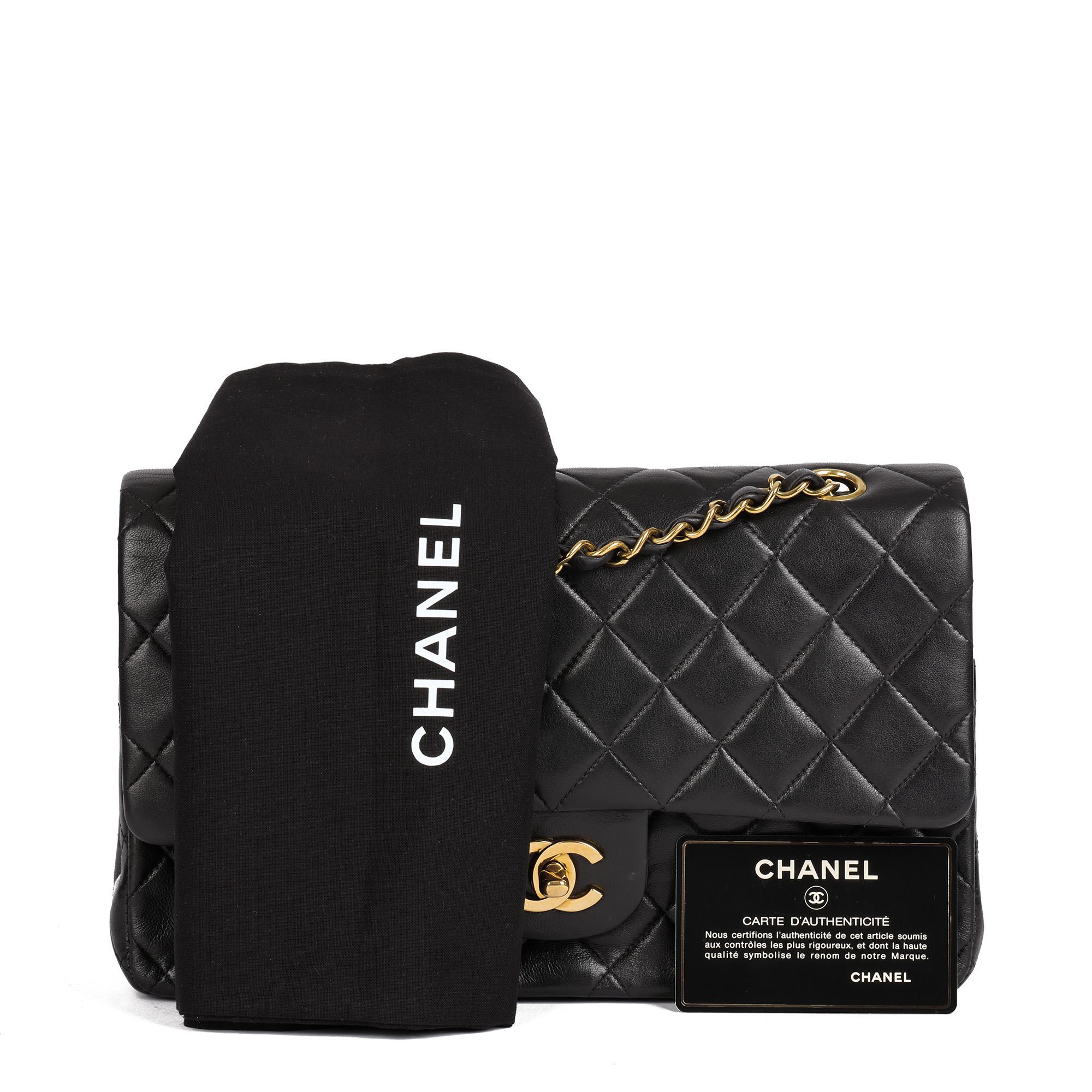 CHANEL Black Quilted Lambskin Vintage Medium Classic Double Flap Bag  8