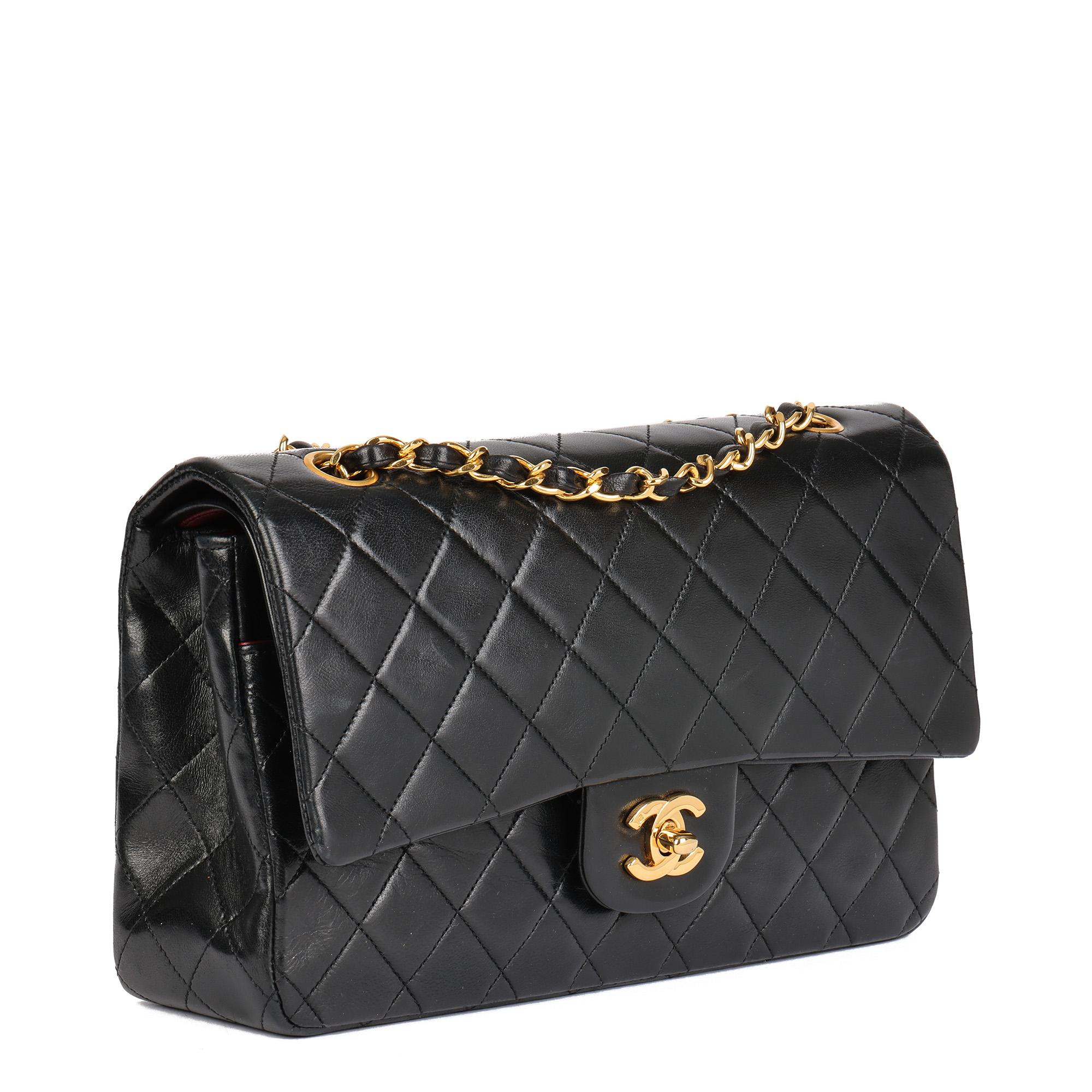 CHANEL
Black Quilted Lambskin Vintage Medium Classic Double Flap Bag 

Serial Number: 1397089
Age (Circa): 1989
Accompanied By: Chanel Dust Bag, Authenticity Card
Authenticity Details: Authenticity Card, Serial Sticker (Made in France)
Gender:
