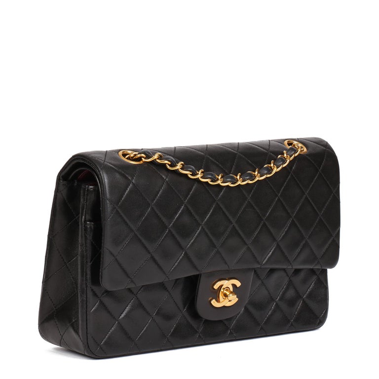 Authentic Chanel Quilted Black Lambskin Leather Classic Medium Flap Bag