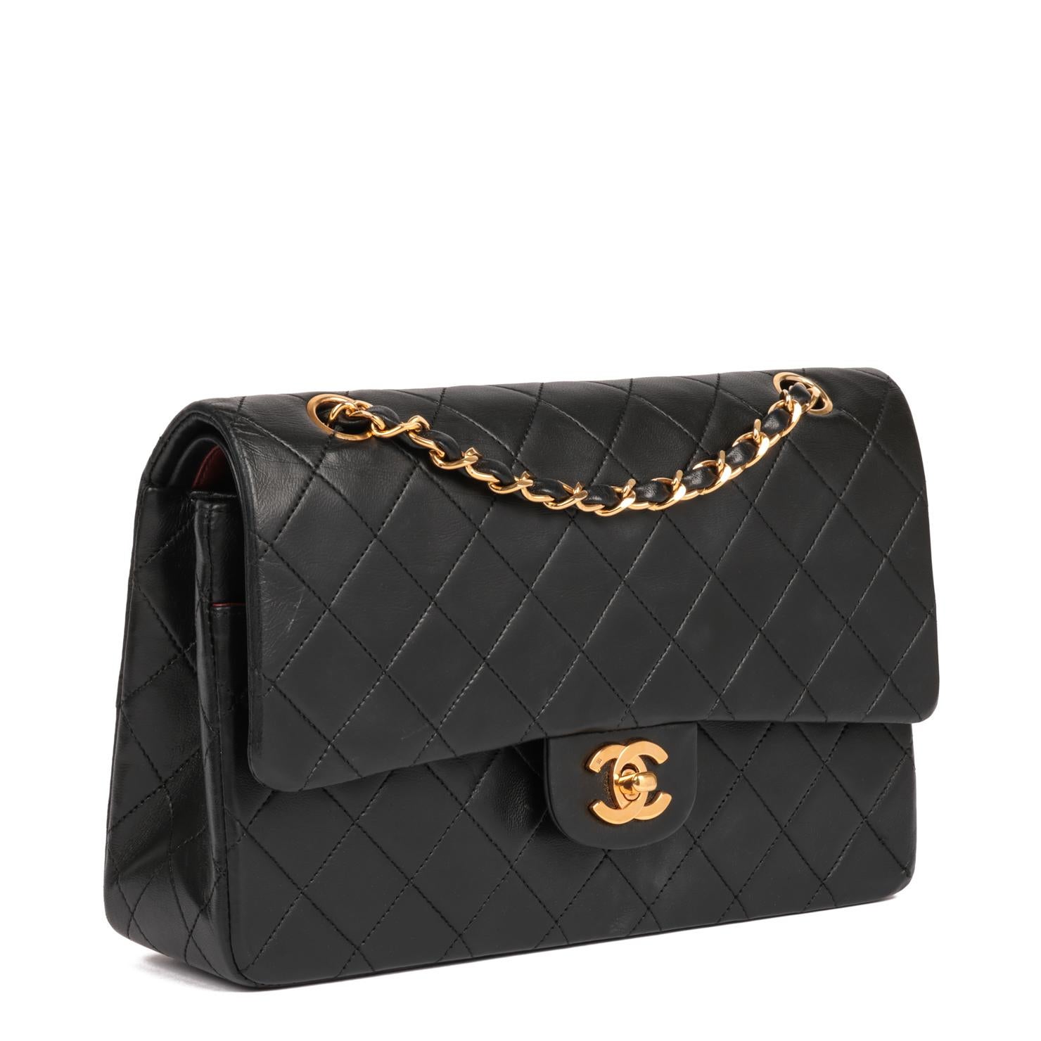 CHANEL
Black Quilted Lambskin Vintage Medium Classic Double Flap Bag

Xupes Reference: CB895
Serial Number: 615339
Age (Circa): 1988
Accompanied By: Chanel Dust Bag, Box, Care Booklet 
Authenticity Details: Serial Sticker (Made in France)
Gender: