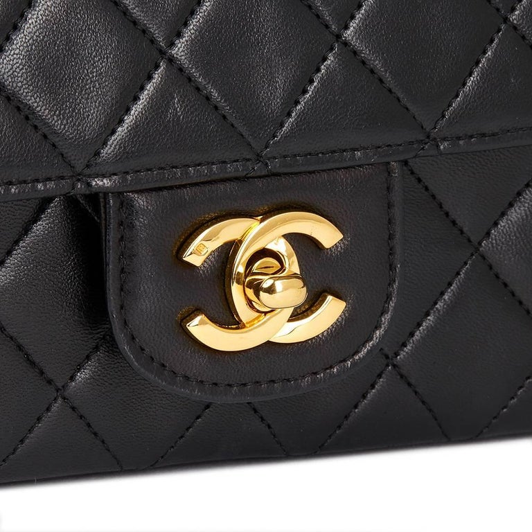 1988 Chanel Black Quilted Lambskin Vintage Medium Classic Double