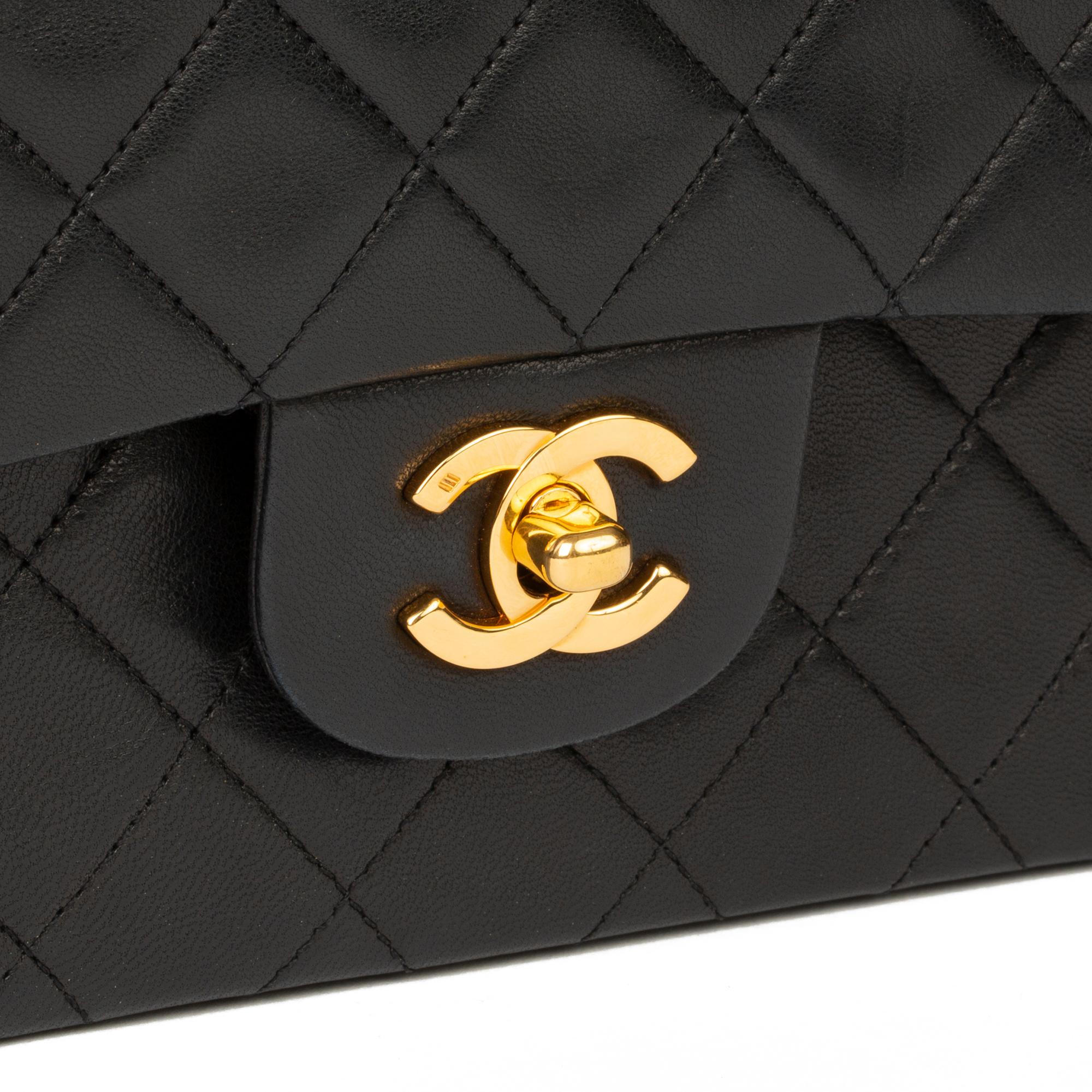 Chanel Black Quilted Lambskin Vintage Medium Classic Double Flap Bag  2