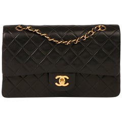 Chanel Black Quilted Lambskin Vintage Medium Classic Double Flap Bag 