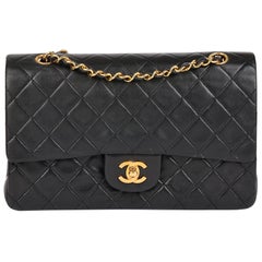 Chanel BLACK QUILTED LAMBSKIN Vintage MEDIUM CLASSIC DOUBLE FLAP BAG