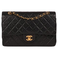 CHANEL Black Quilted Lambskin Vintage Medium Classic Double Flap Bag