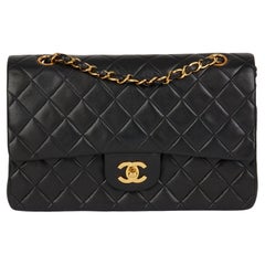 CHANEL Black Quilted Lambskin Retro Medium Classic Double Flap Bag
