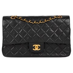 Chanel BLACK QUILTED LAMBSKIN Vintage MEDIUM CLASSIC DOUBLE FLAP BAG