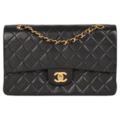 Chanel BLACK QUILTED LAMBSKIN Vintage MEDIUM CLASSIC DOUBLE FLAP BAG