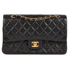 Chanel BLACK QUILTED LAMBSKIN Vintage MEDIUM CLASSIC DOUBLE FLAP BAG