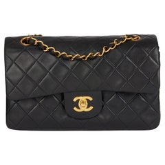 Chanel BLACK QUILTED LAMBSKIN Retro SMALL CLASSIC DOUBLE FLAP BAG