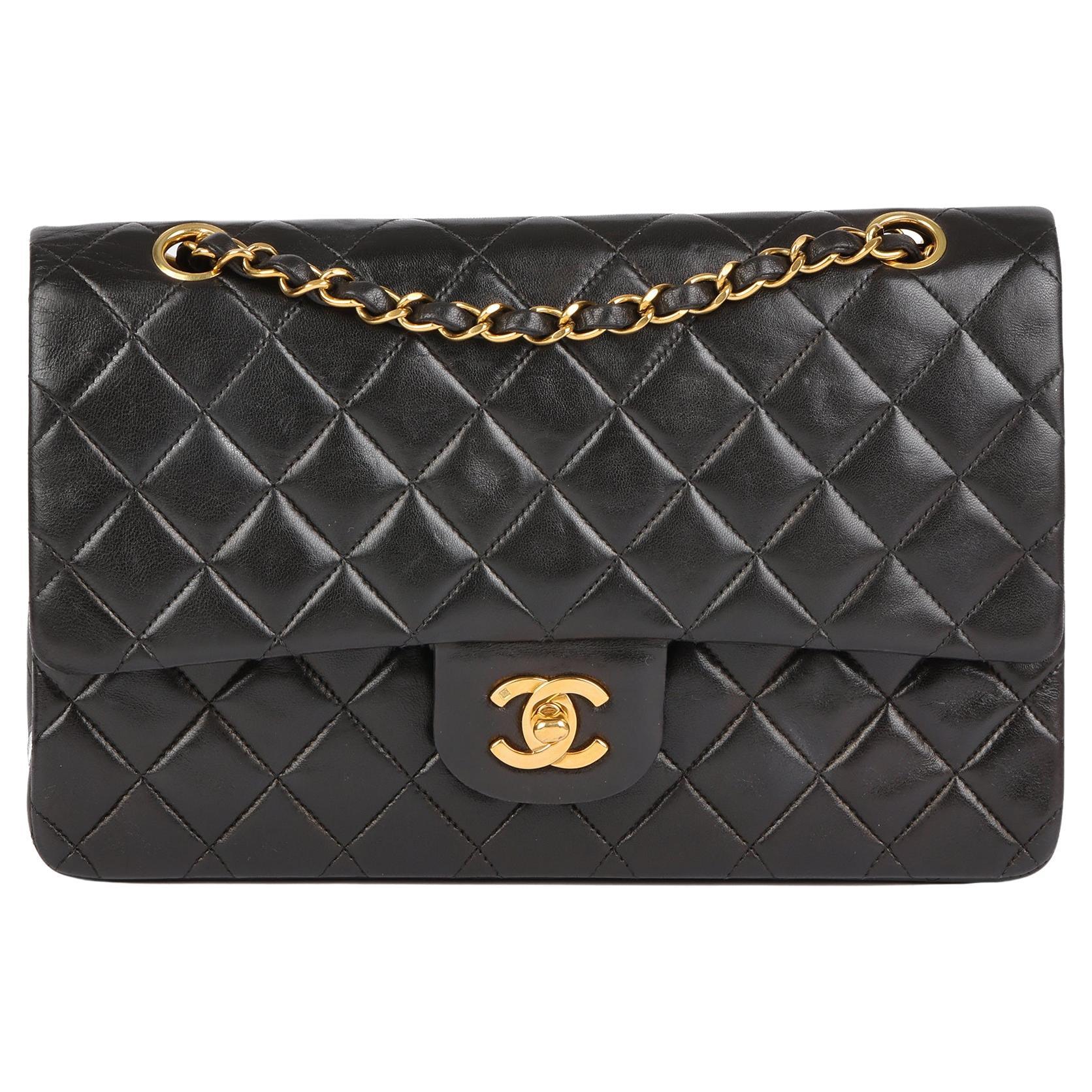 CHANEL Black Quilted Lambskin Vintage Medium Classic Double Flap Bag