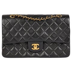 Chanel Black Quilted Lambskin Vintage Medium Classic Double Flap Bag 