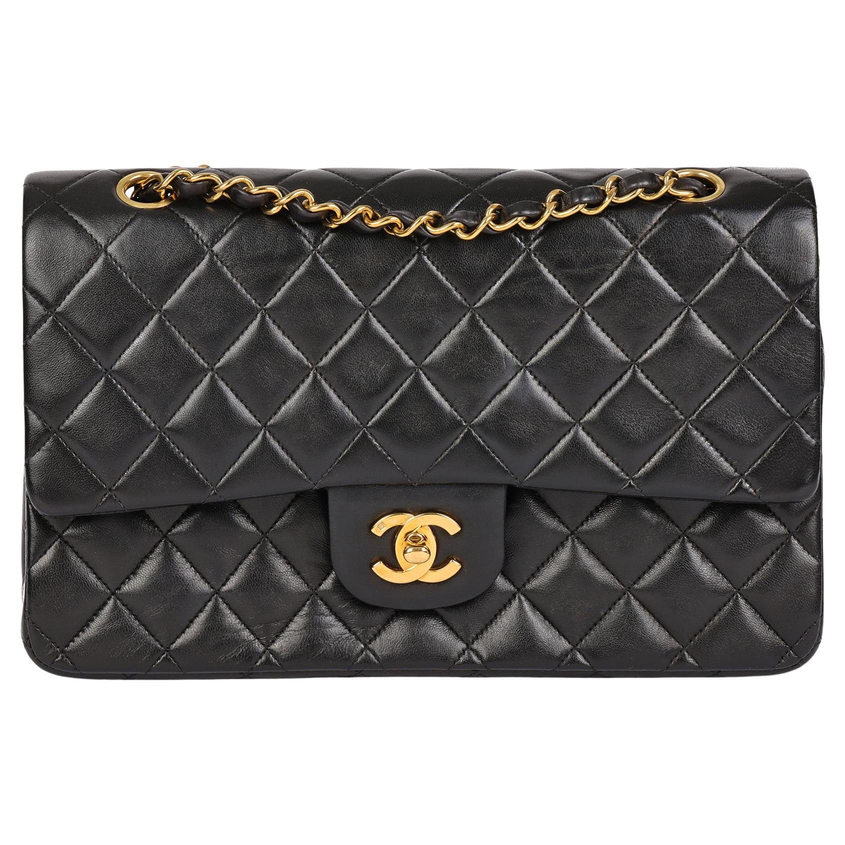CHANEL Black Quilted Lambskin Vintage Medium Classic Double Flap Bag 