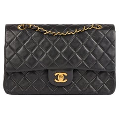 CHANEL Black Quilted Lambskin Vintage Medium Classic Double Flap Bag 
