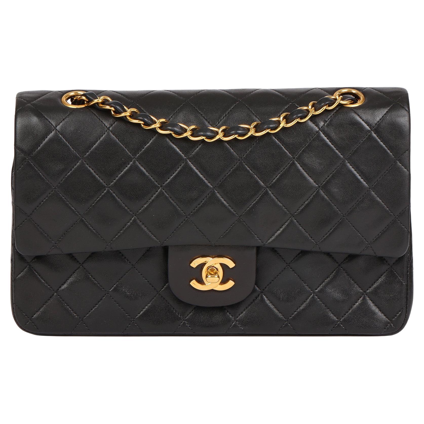 CHANEL Black Quilted Lambskin Vintage Medium Classic Double