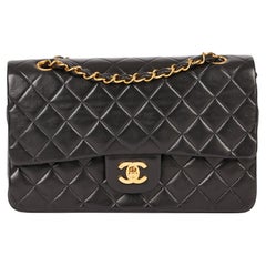 CHANEL Black Quilted Lambskin Vintage Medium Classic Double Flap Bag
