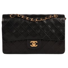 Chanel Black Quilted Lambskin Used Medium Classic Double Flap Bag