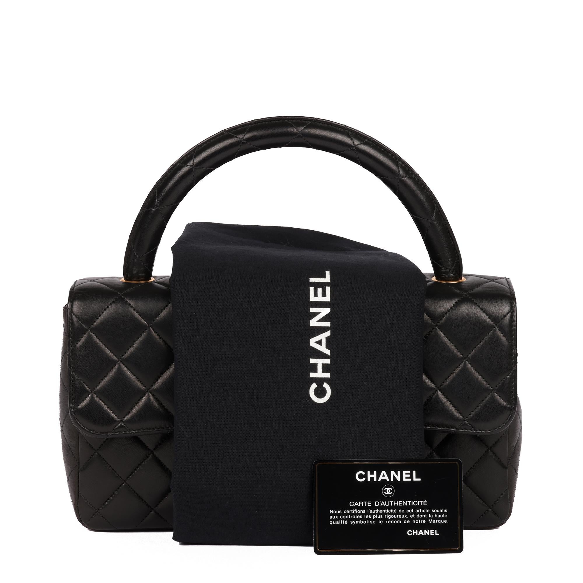 CHANEL Sac à rabat classique Kelly en cuir d'agneau noir matelassé vintage de taille moyenne 8