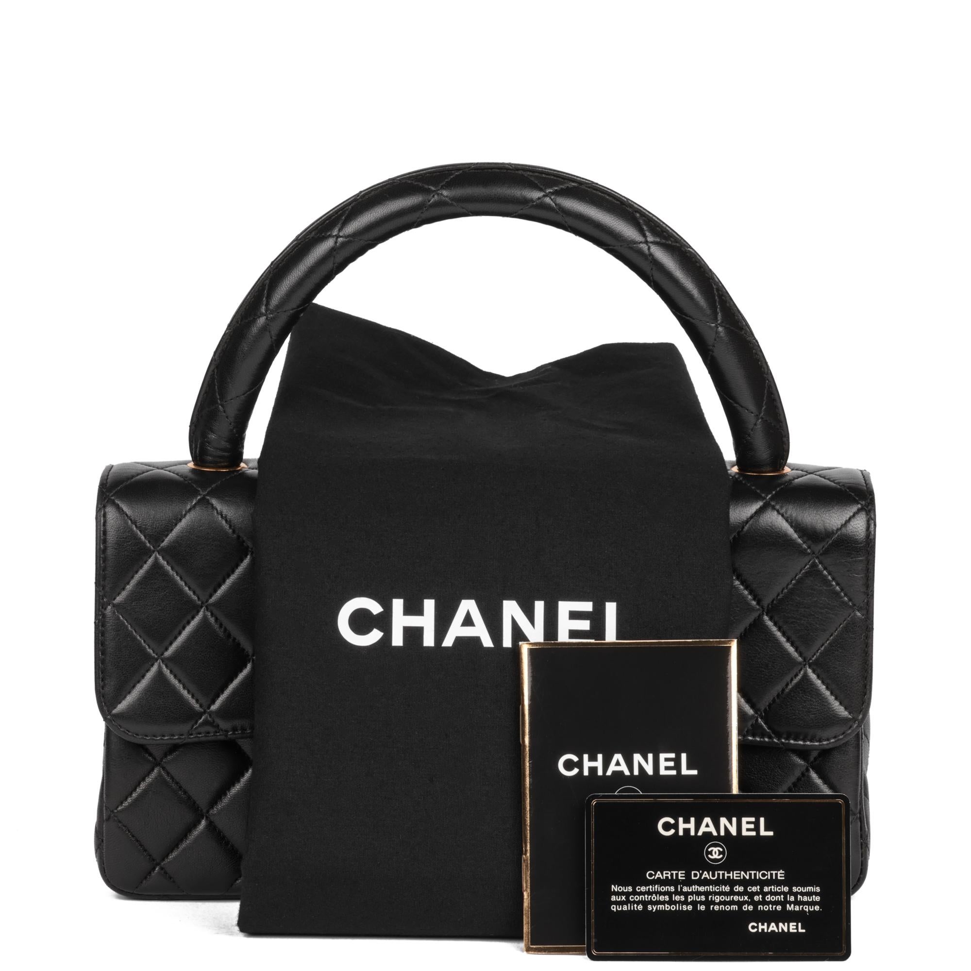 CHANEL Black Quilted Lambskin Vintage Medium Classic Kelly For Sale 8