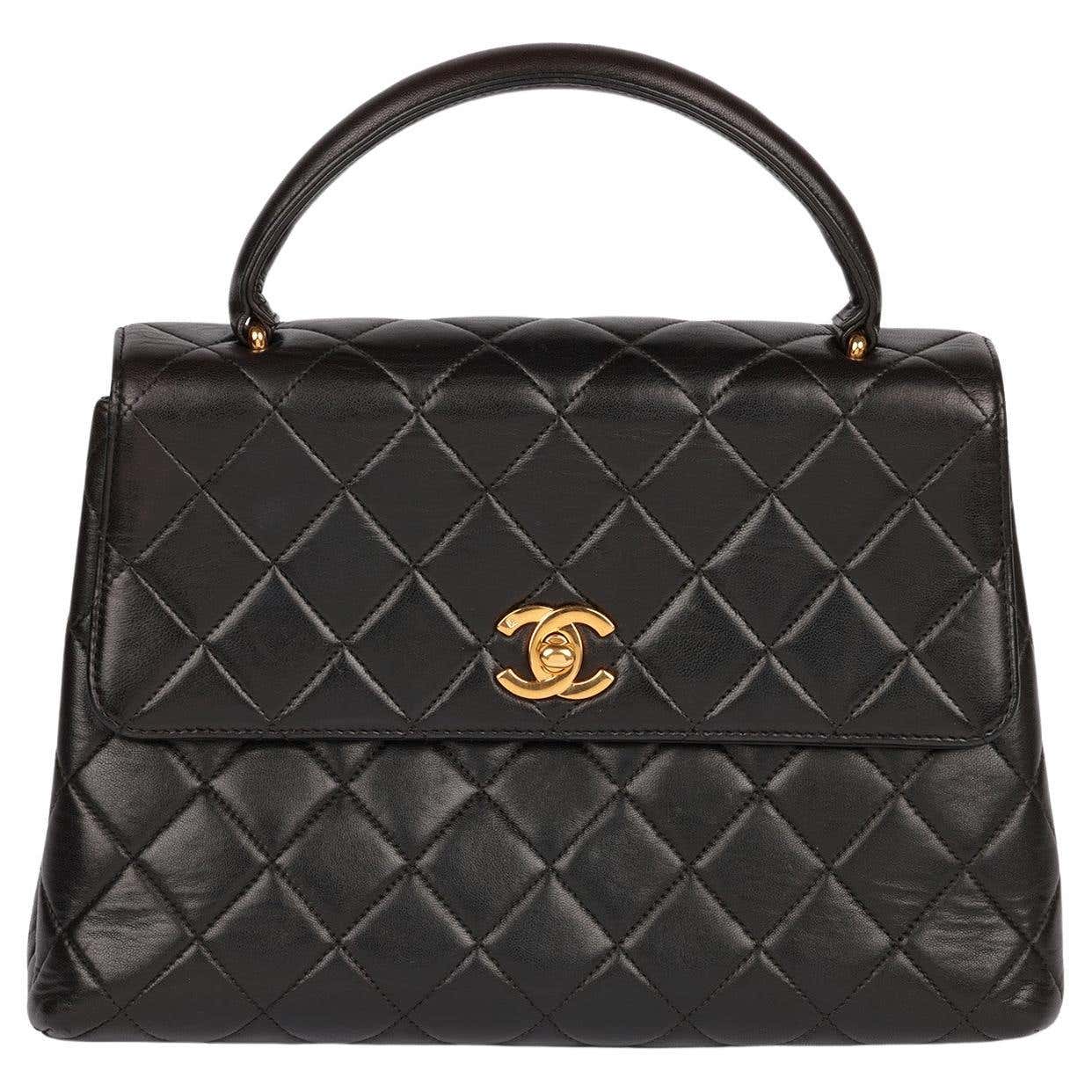 Chanel Kelly Color Chanel Black Quilted Lambskin Vintage Medium Classic Kelly For Sale at ...