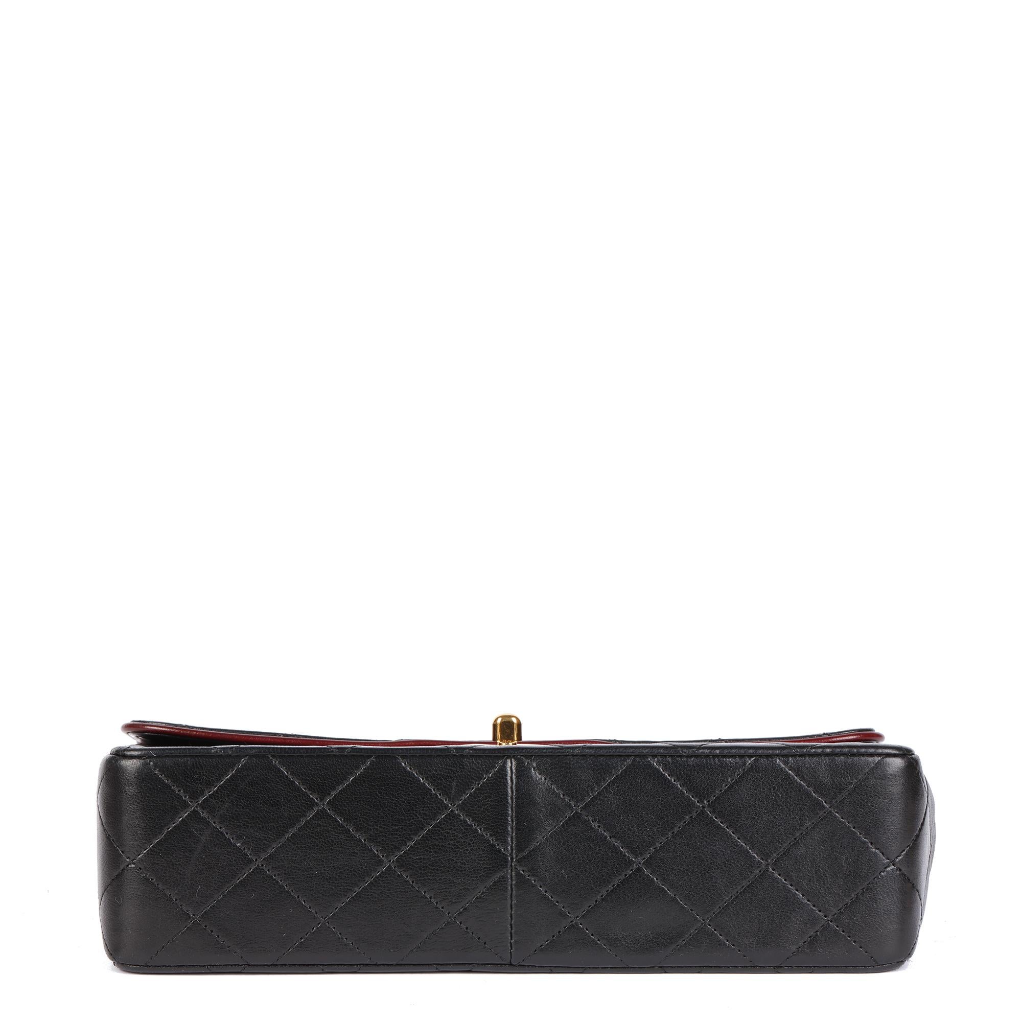 CHANEL Black Quilted Lambskin Vintage Medium Classic Single Flap Bag with Red Tr For Sale 1