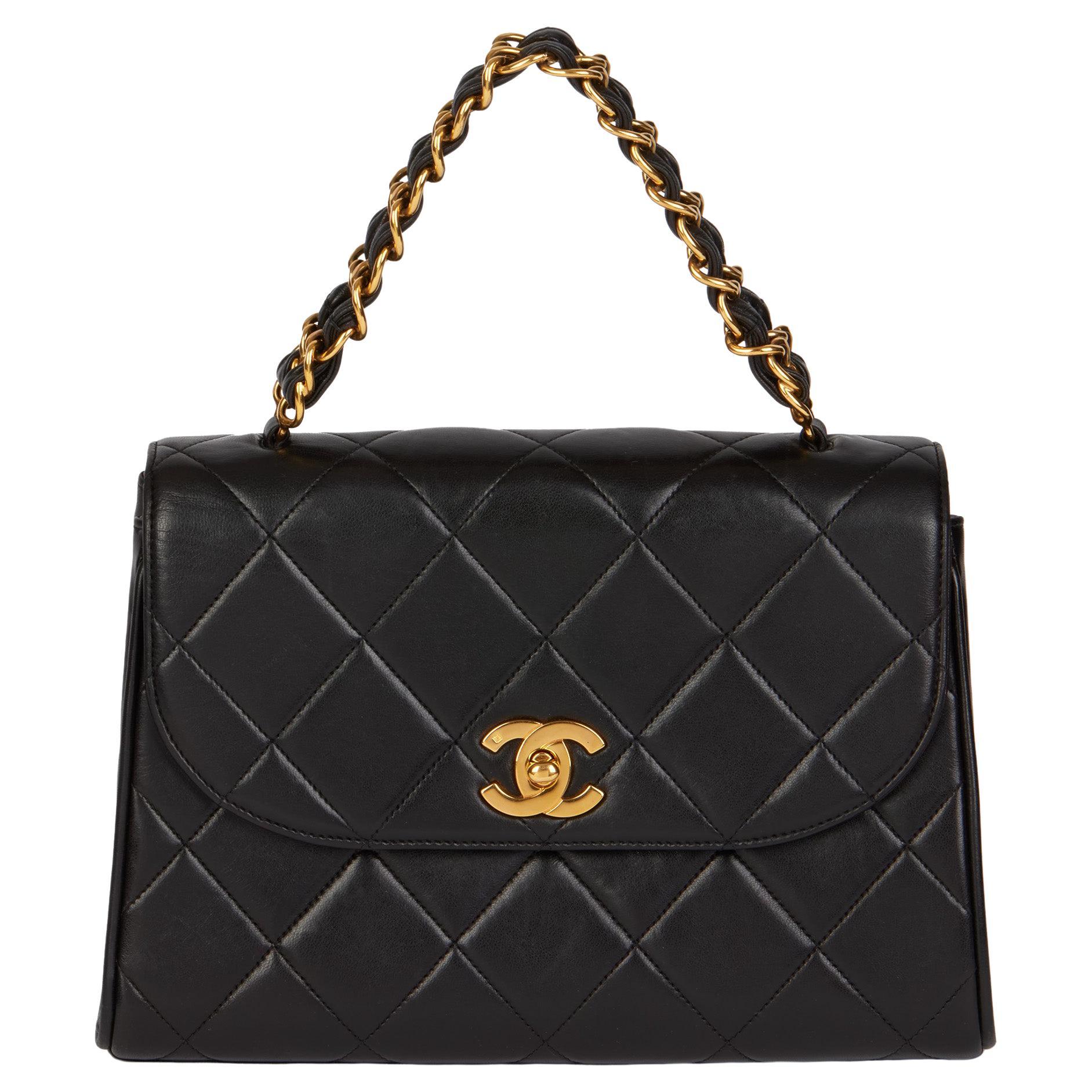 CHANEL Black Quilted Lambskin Vintage Medium Classic Top Handle