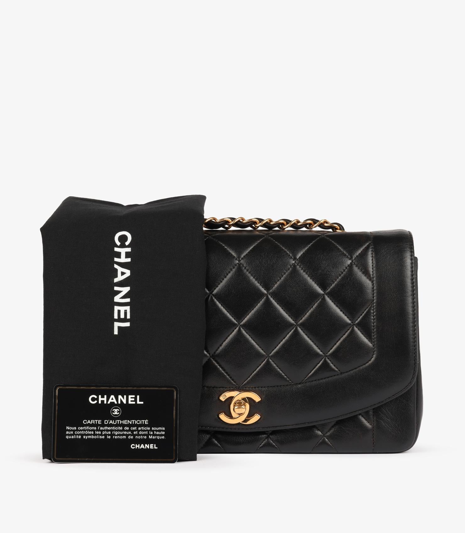 Chanel Schwarze Vintage Medium Diana Classic Single Flap Tasche aus gestepptem Lammfell Vintage Medium im Angebot 7