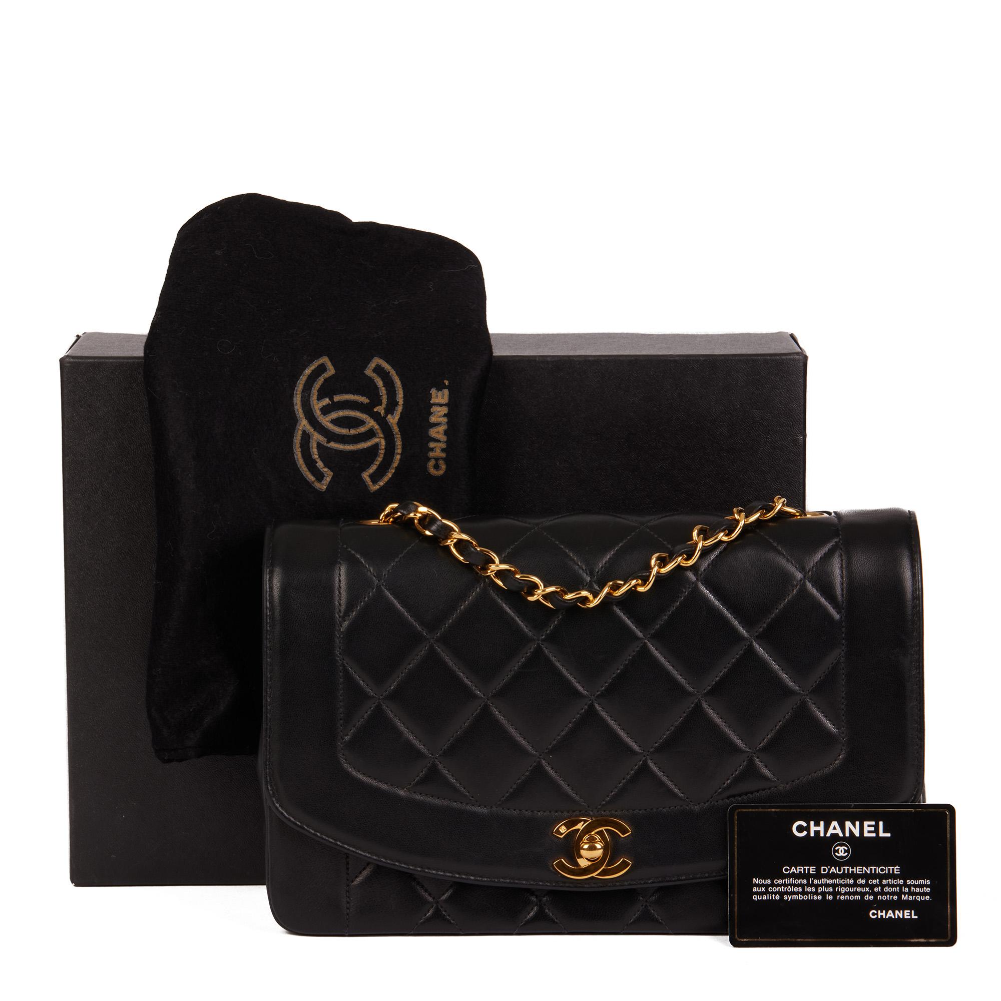 CHANEL Black Quilted Lambskin Vintage Medium Diana Classic Single Flap Bag 8