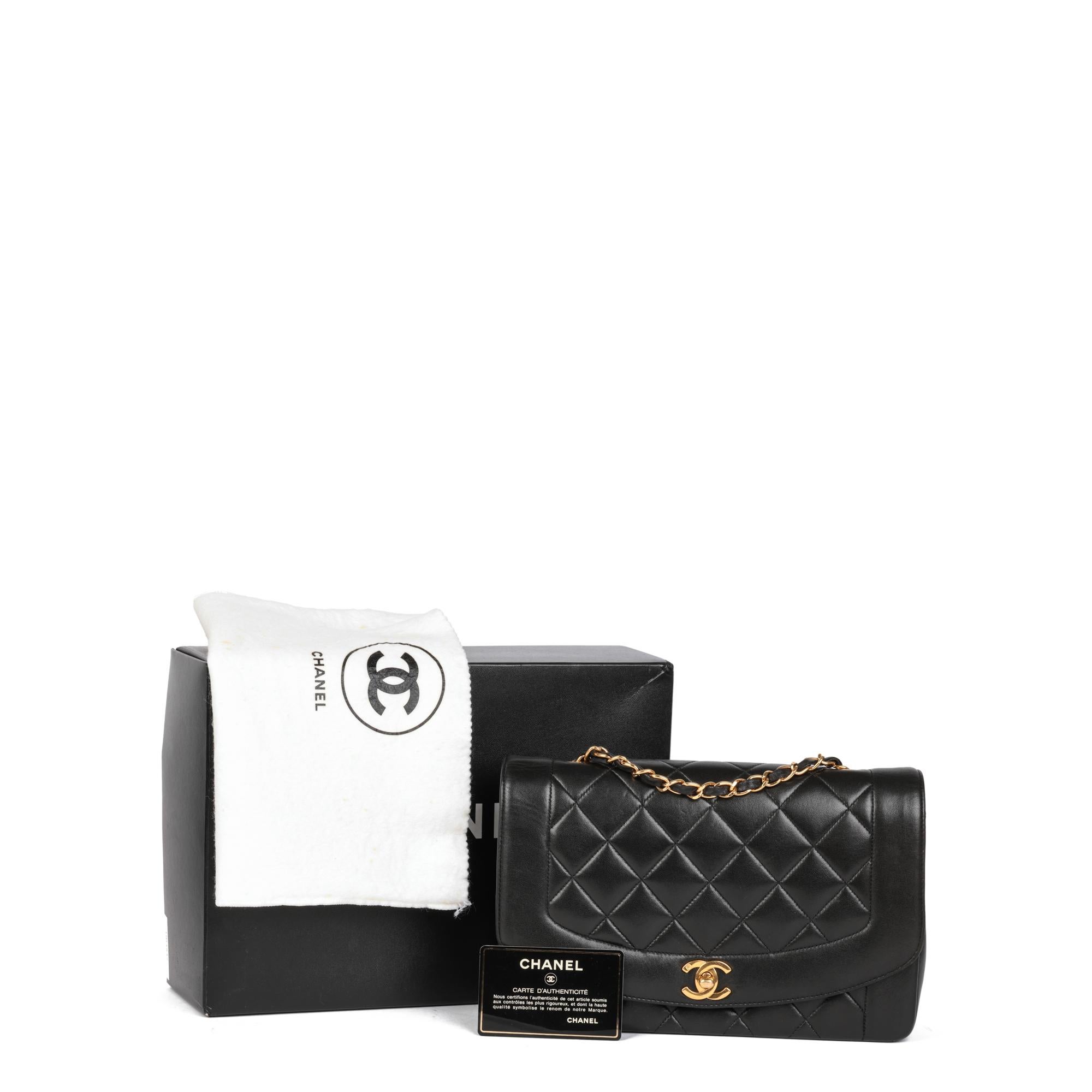 CHANEL Black Quilted Lambskin Vintage Medium Diana Classic Single Flap Bag 5