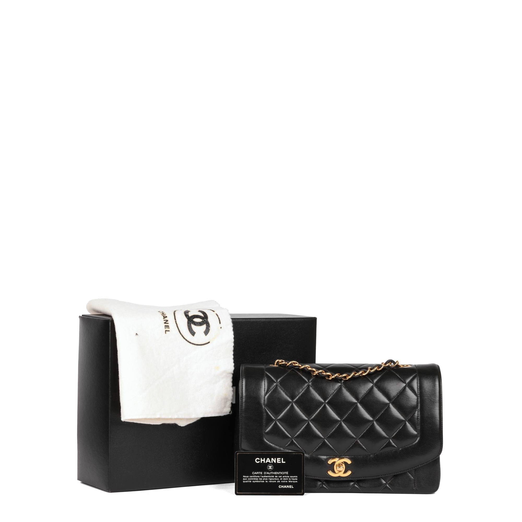 CHANEL Black Quilted Lambskin Vintage Medium Diana Classic Single Flap Bag 5