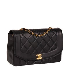 CHANEL Black Quilted Lambskin Vintage Medium Diana Classic Single Flap Bag