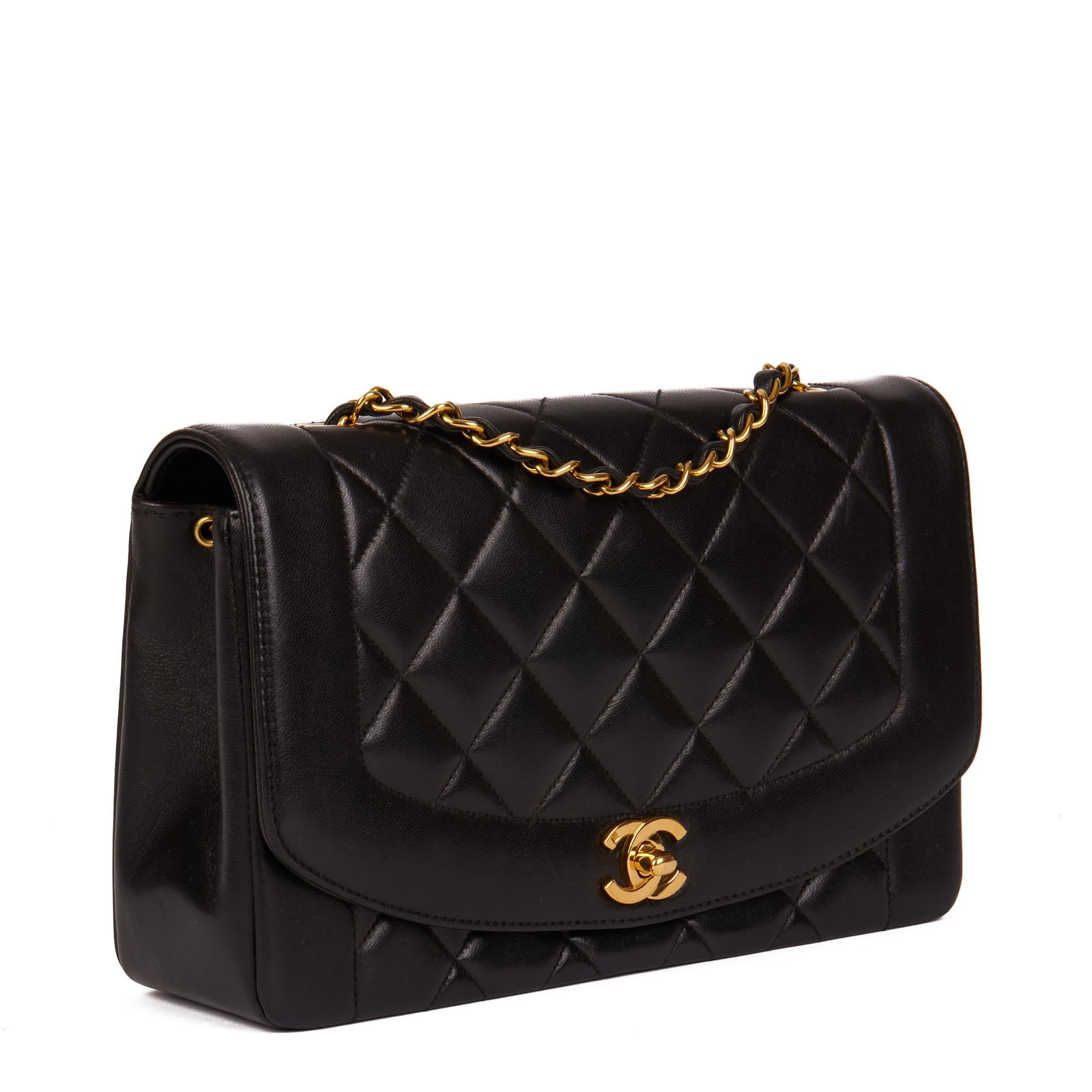 CHANEL
Black Quilted Lambskin Vintage Medium Diana Classic Single Flap Bag

Xupes Reference: HB4281
Serial Number: 2341350
Age (Circa): 1992
Accompanied By: Chanel Dust Bag, Box, Authenticity Card
Authenticity Details: Authenticity Card, Serial