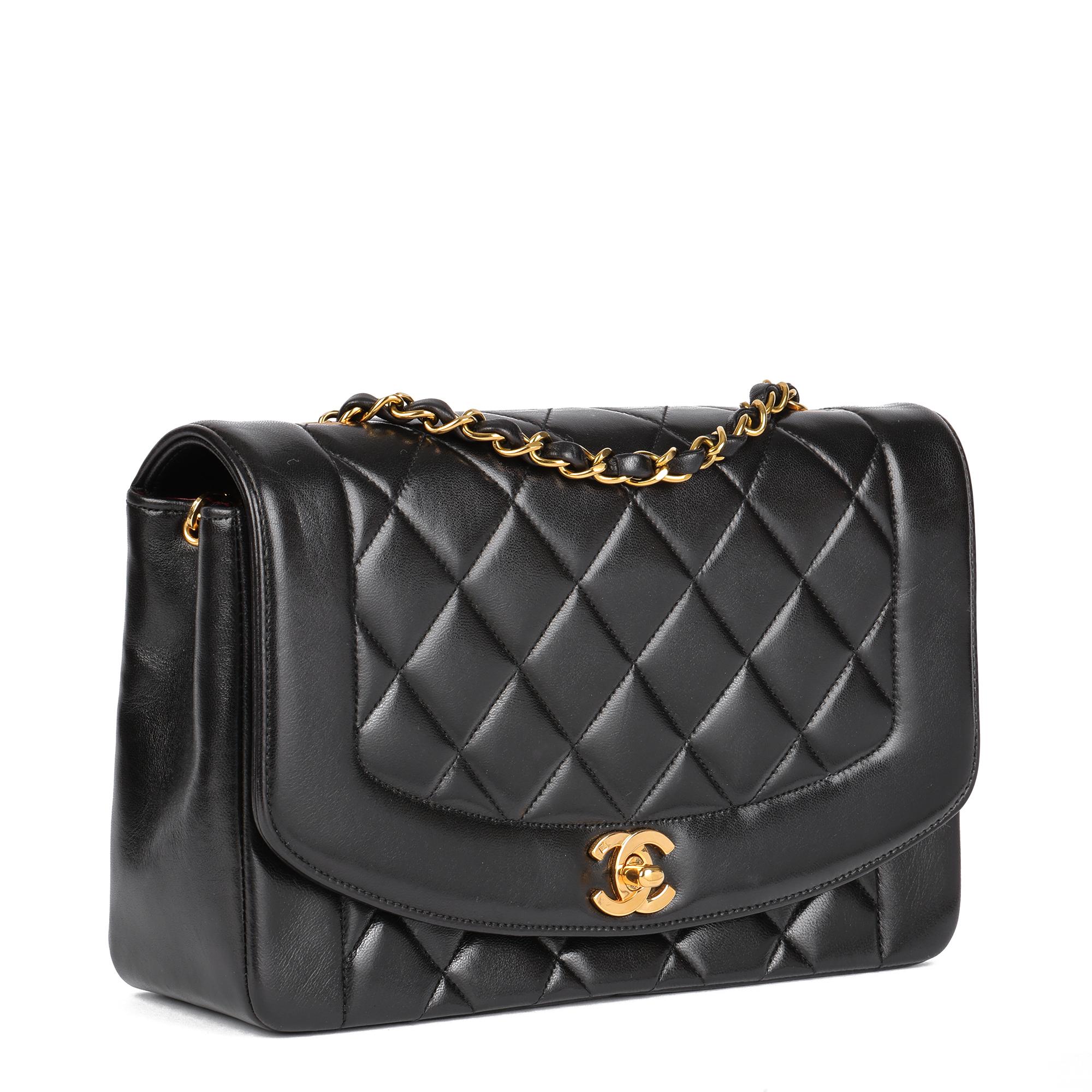 CHANEL
Black Quilted Lambskin Vintage Medium Diana Classic Single Flap Bag

Xupes Reference: HB4685
Serial Number: 3419309
Age (Circa): 1994
Accompanied By: Chanel Dust Bag
Authenticity Details: Authenticity Card, Serial Sticker (Made in