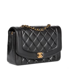 CHANEL Black Quilted Lambskin Vintage Medium Diana Classic Single Flap Bag