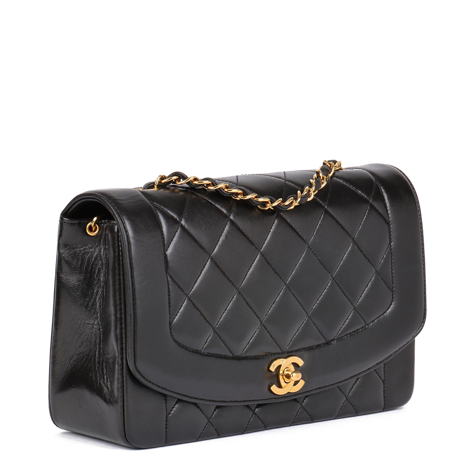 CHANEL
Black Quilted Lambskin Vintage Medium Diana Classic Single Flap Bag

Xupes Reference: HB4686
Serial Number: 2849701
Age (Circa): 1993
Accompanied By: Chanel Dust Bag, Box, Authenticity Card
Authenticity Details: Authenticity Card, Serial