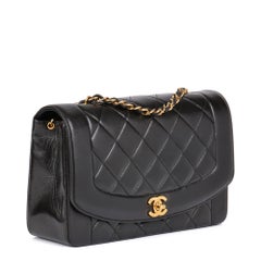 CHANEL Black Quilted Lambskin Vintage Medium Diana Classic Single Flap Bag