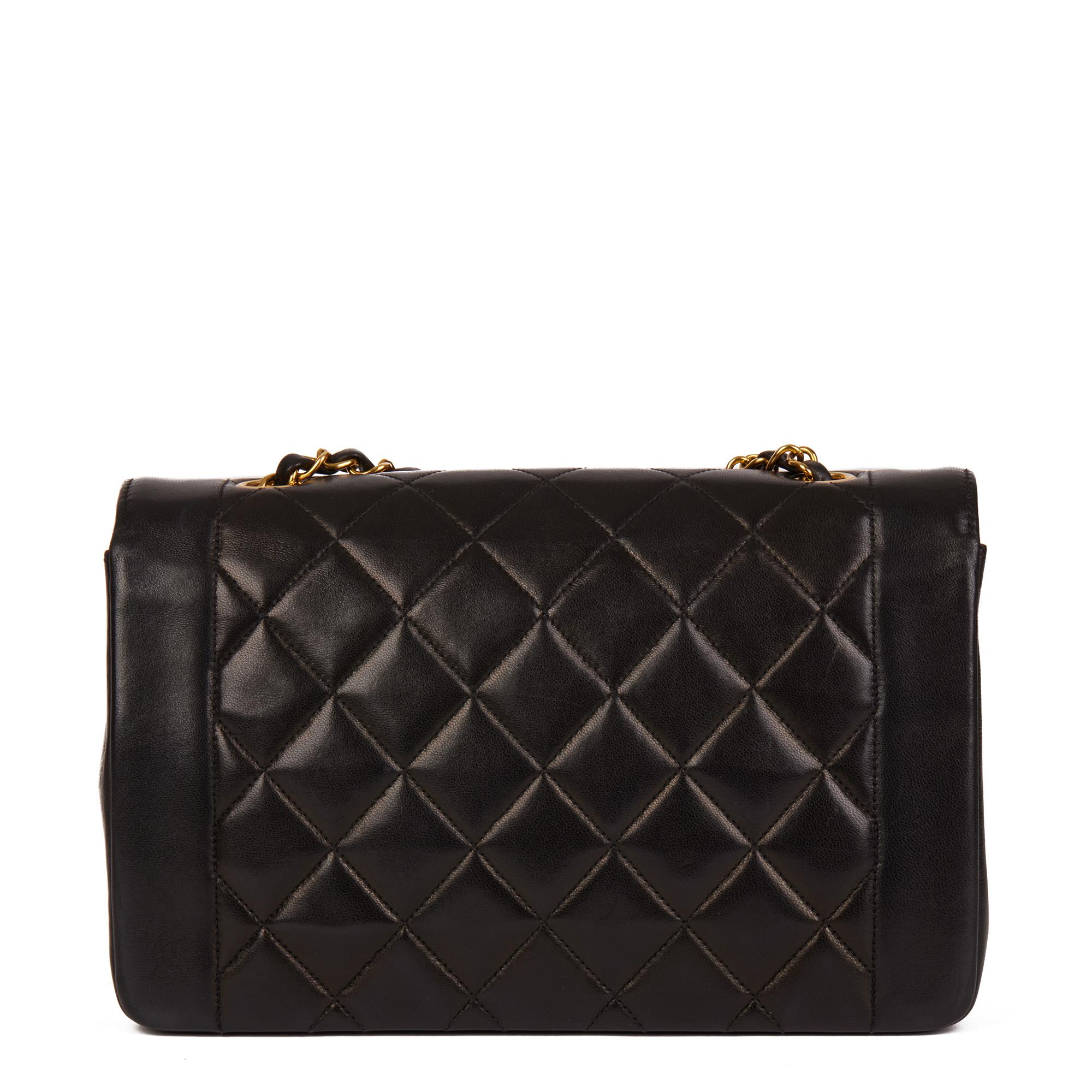 Women's Chanel Black Quilted Lambskin Vintage Medium Diana Classic Single Flap Bag