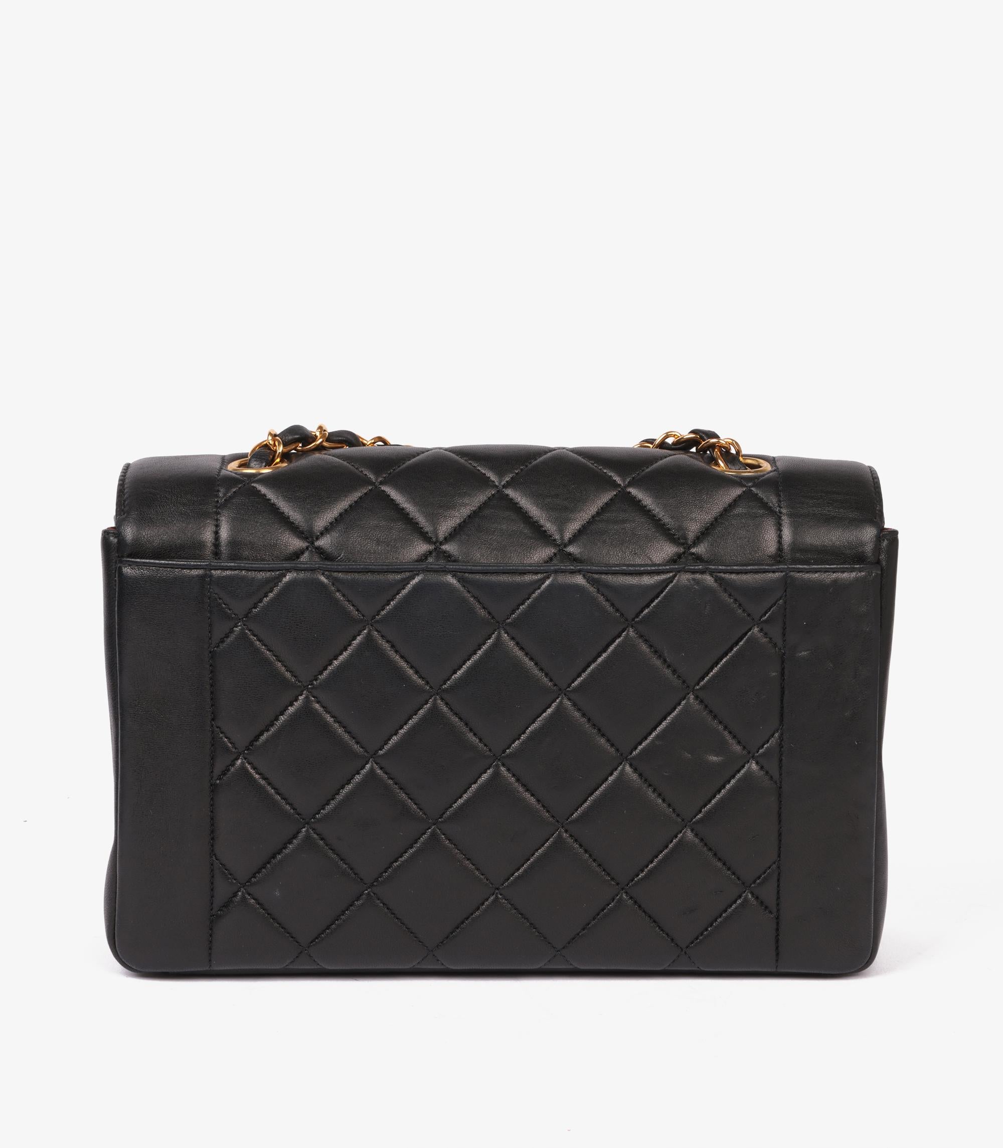 Chanel Black Quilted Lambskin Vintage Medium Diana Classic Single Flap Bag 2