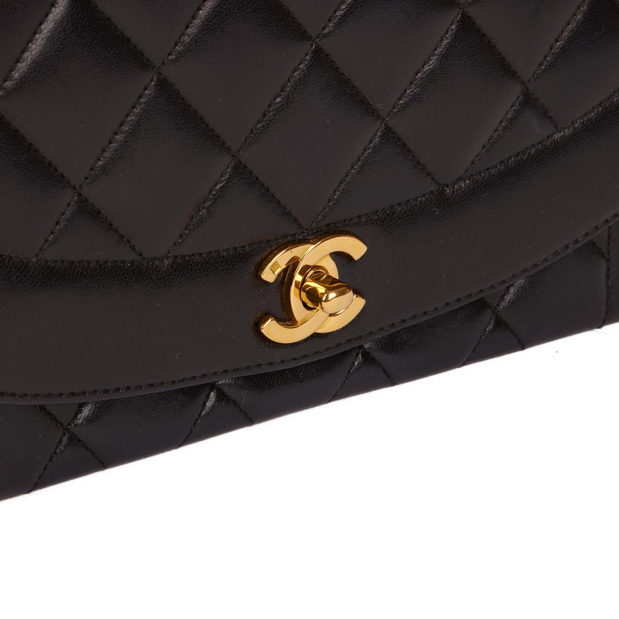 Chanel Black Quilted Lambskin Vintage Medium Diana Classic Single Flap Bag 2